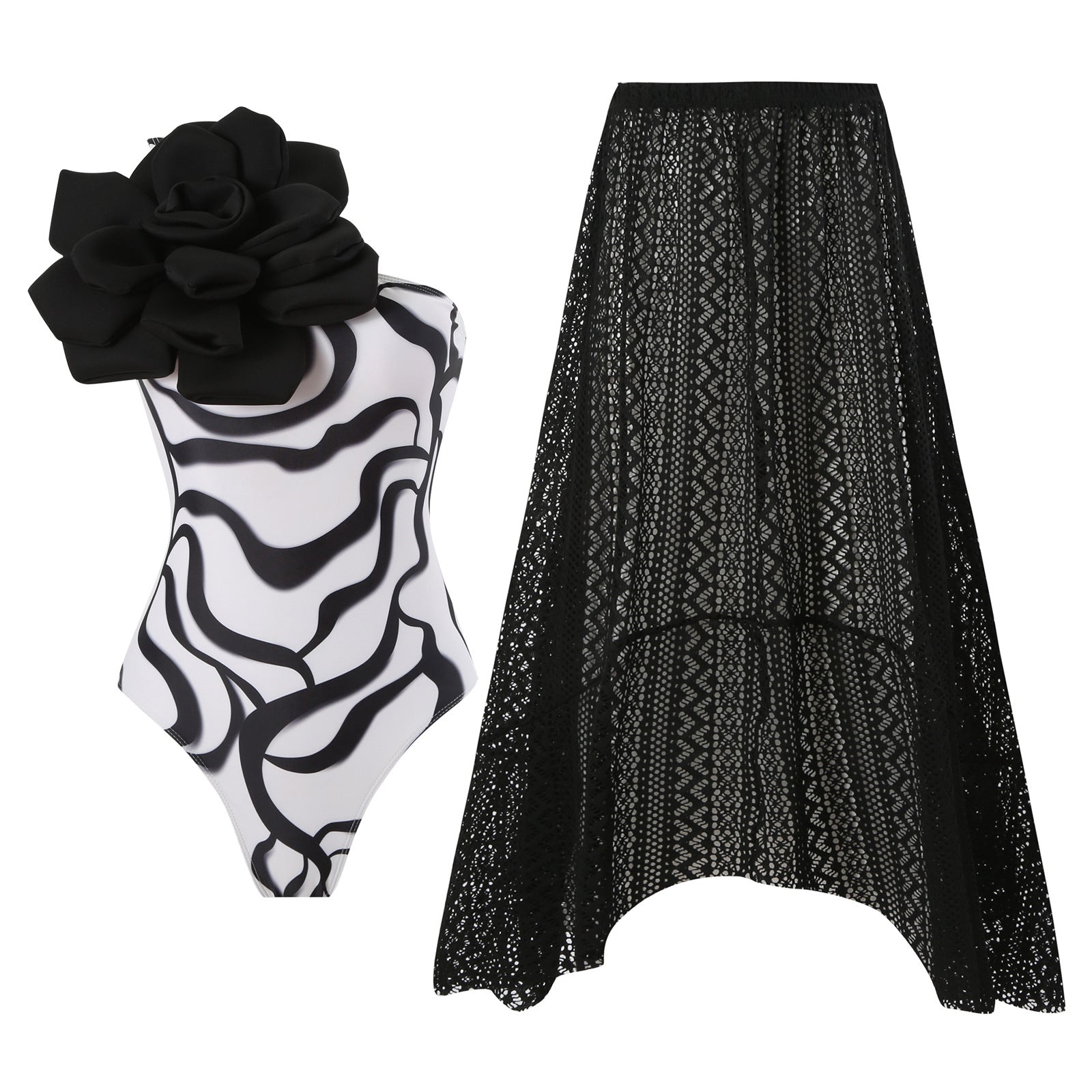 Wholesale One-piece Tight Slimming Large Flower Swimsuit Chiffon Long Skirt Suit